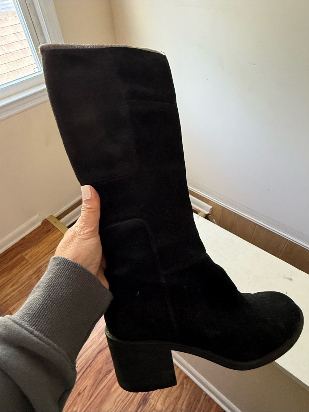 Classic Black Suede Mid-Calf Block Heel Boots - Women's